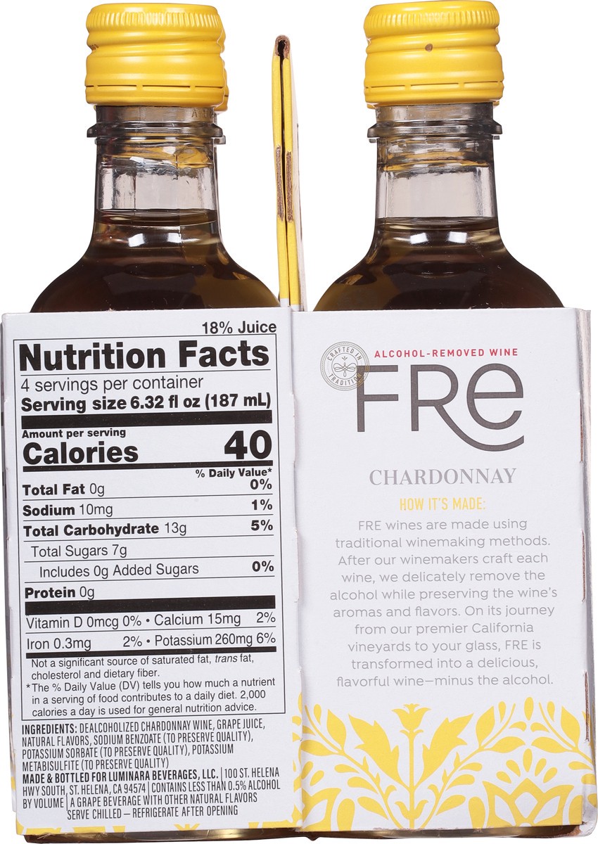 slide 8 of 14, FRE Chardonnay California White Wine, Alcohol-Removed, 4 Pack, 187ml Plastic Bottles, 0% ABV, 4 ct; 187 ml
