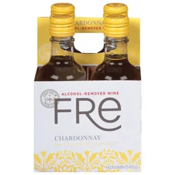 FRE Chardonnay California White Wine, Alcohol-Removed, 4 Pack, 187ml Plastic Bottles, 0% ABV