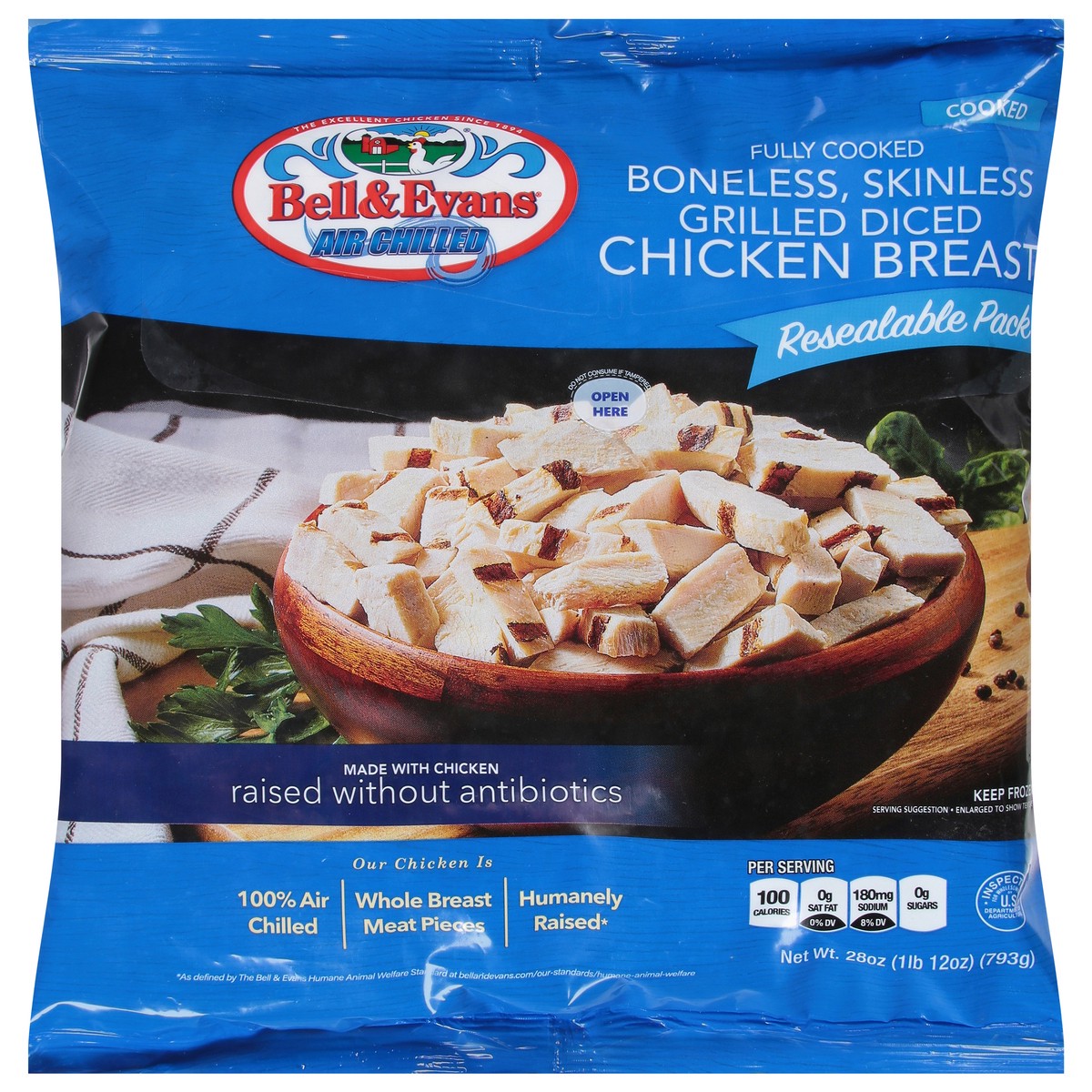 slide 14 of 14, Bell & Evans Fully Cooked Boneless, Skinless Grilled Chicken Breast, Frozen, 28 oz