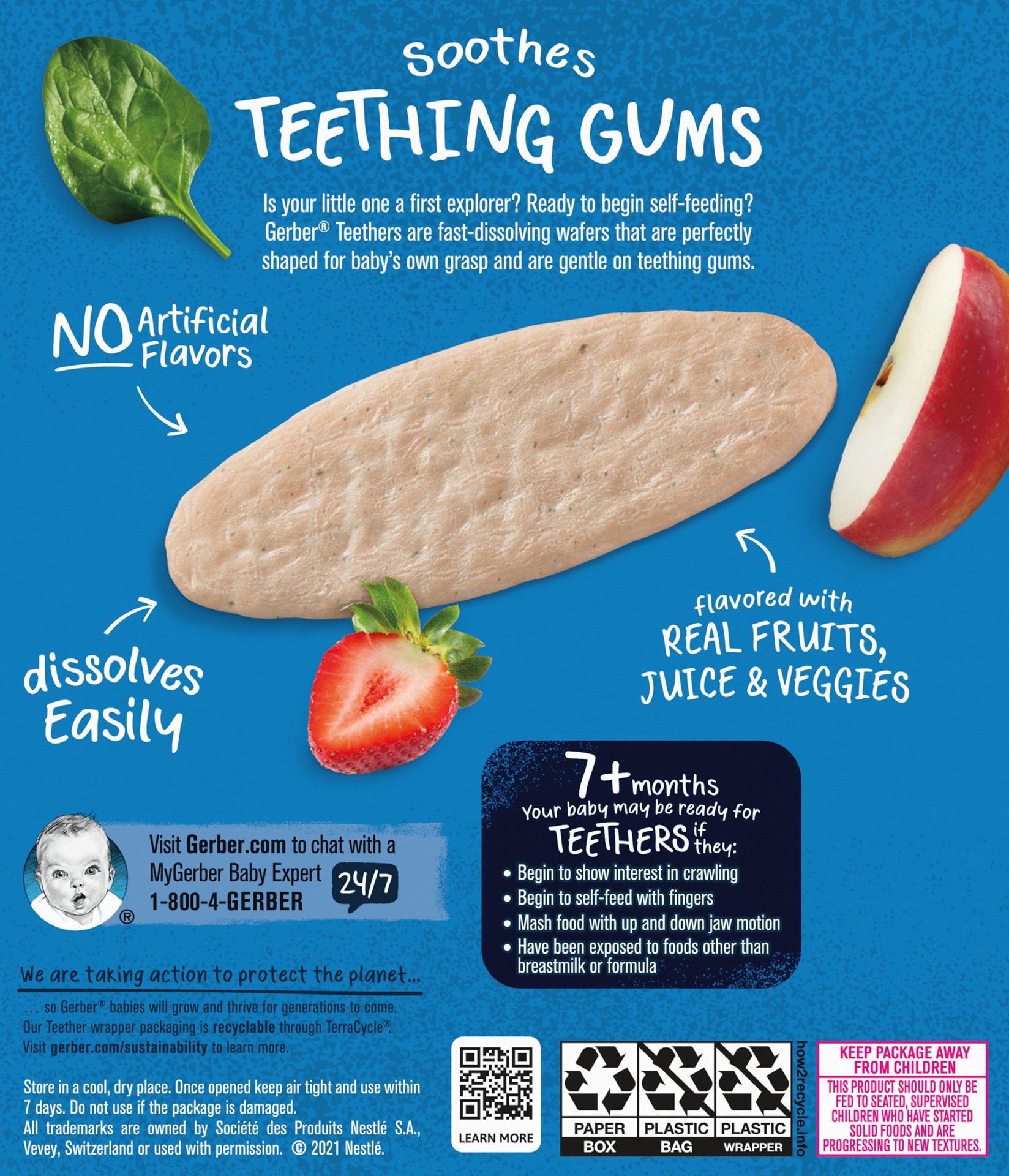 slide 4 of 5, Gerber Teethers, Strawberry Apple Spinach Gentle Teething Wafers, Baby Teething Snacks, 12 ct