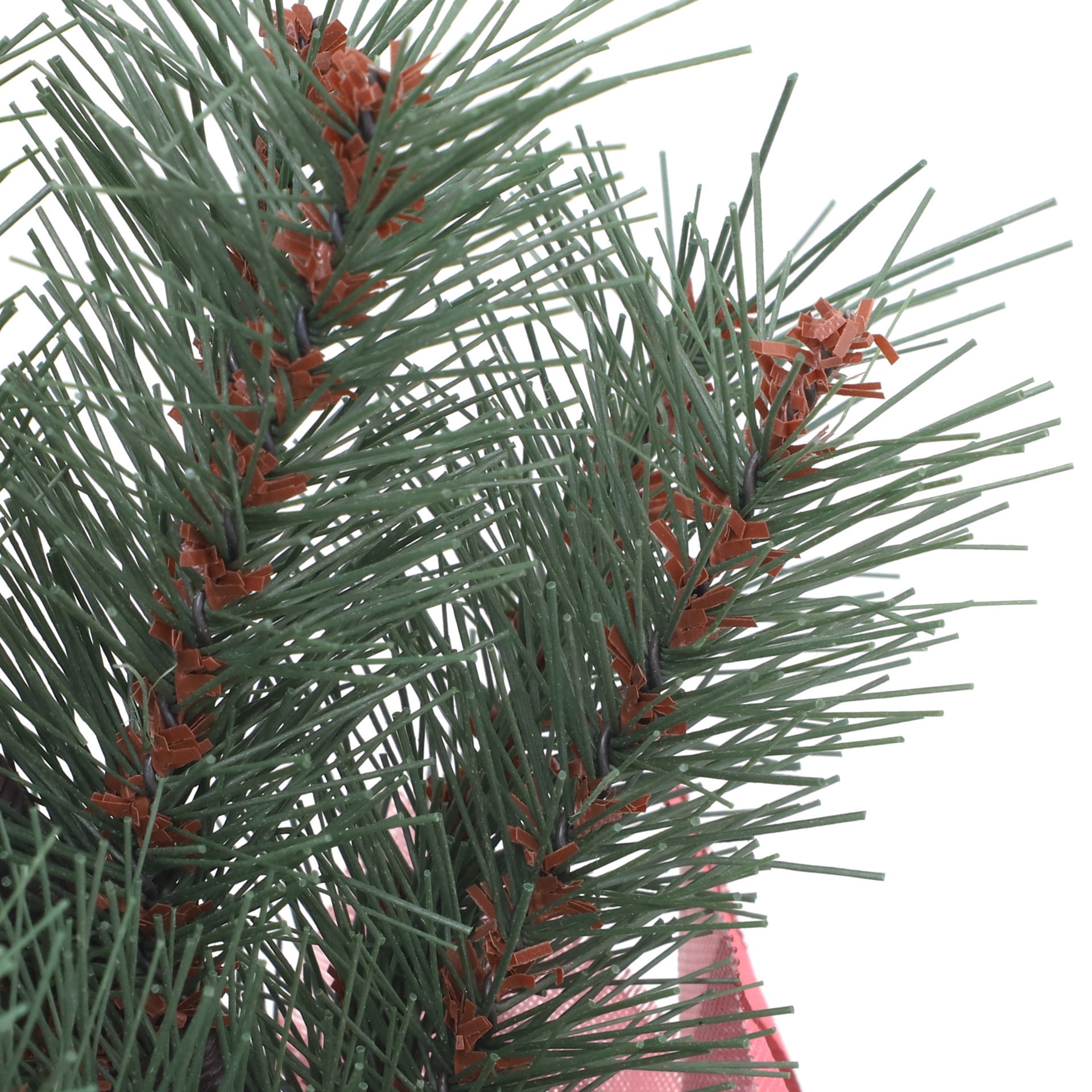 slide 3 of 3, 12" Green Pine Accent Tree In Red & Pink Striped Fabric Base By Ashland, 6 in x 6 in x 12 in
