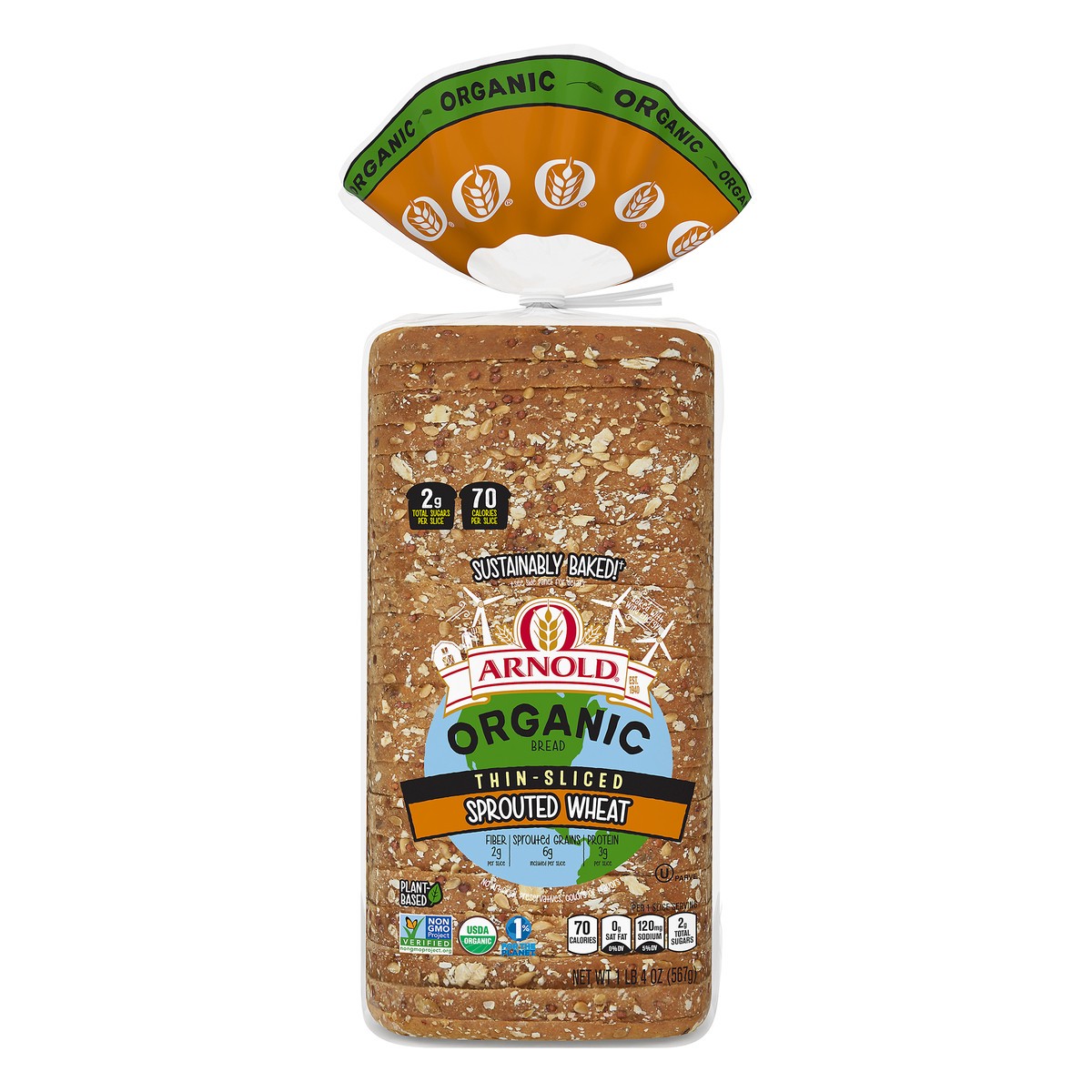 slide 1 of 10, Arnold Organic Thin-Sliced Sprouted Wheat, 20 oz