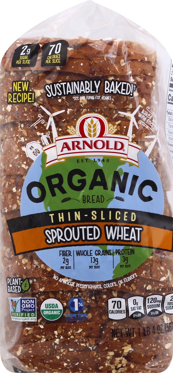 slide 5 of 10, Arnold Organic Thin-Sliced Sprouted Wheat, 20 oz