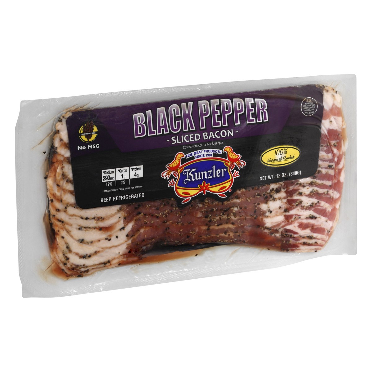 slide 6 of 12, Kunzler Sliced Black Pepper Bacon 12 oz, per lb