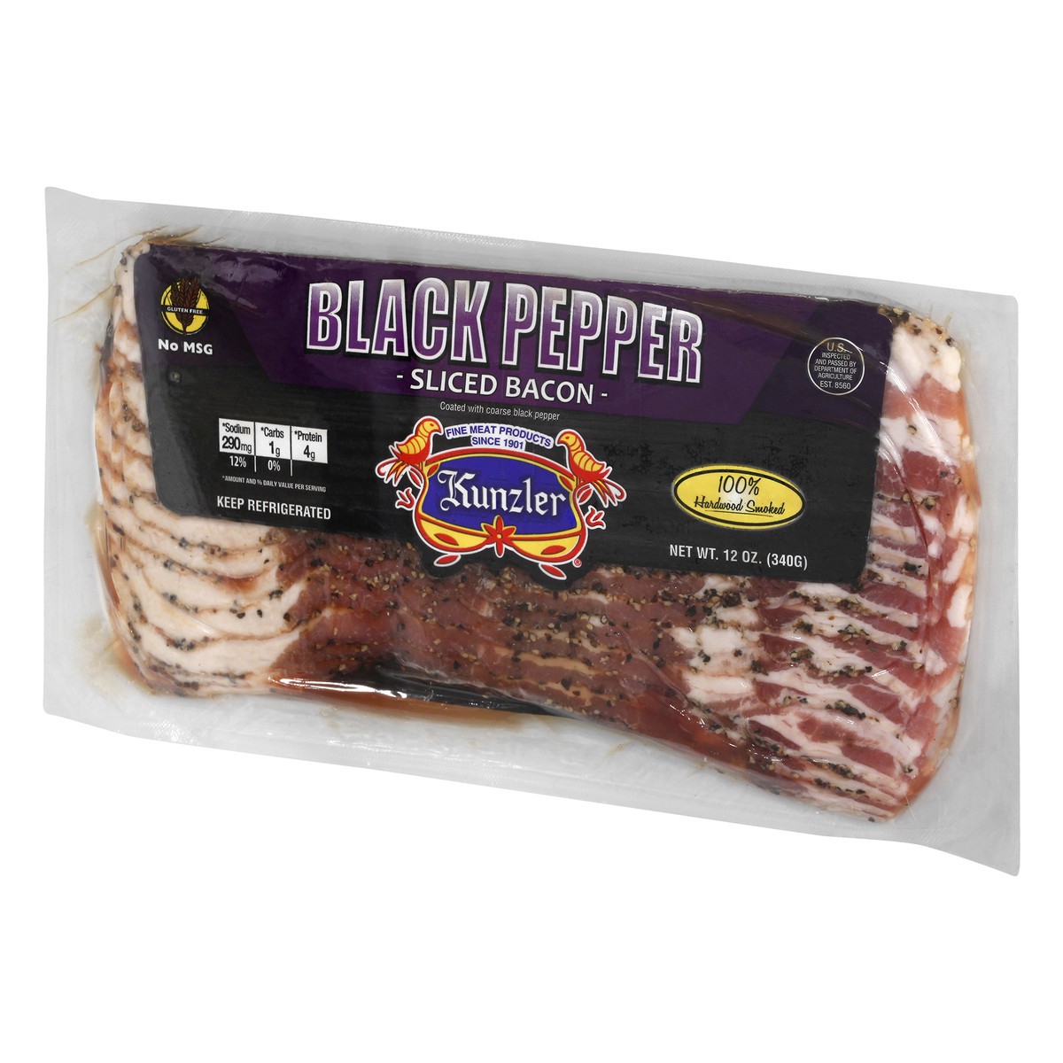 slide 12 of 12, Kunzler Sliced Black Pepper Bacon 12 oz, per lb