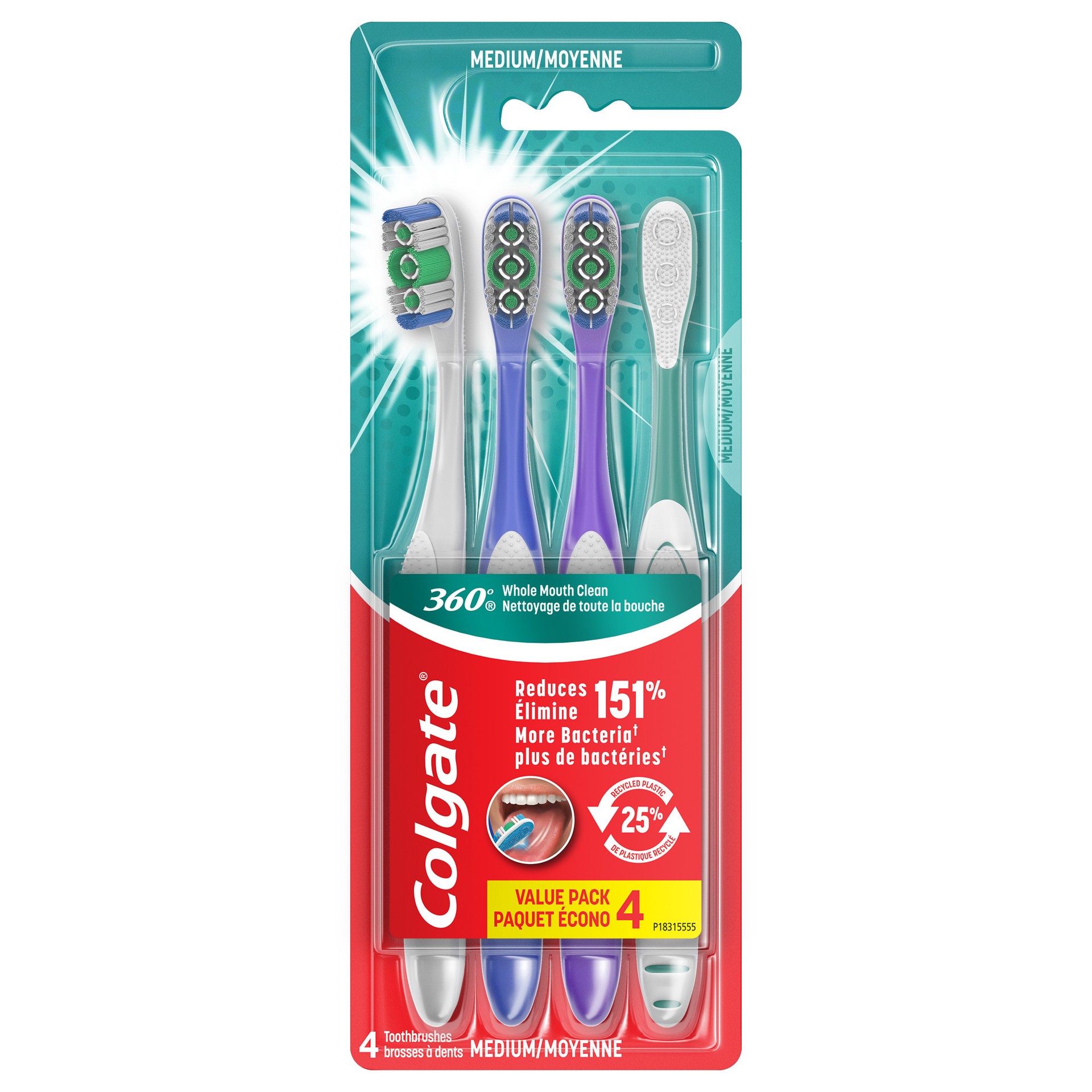 slide 1 of 7, Colgate 360 Adult Medium Toothbrush, 4 ct