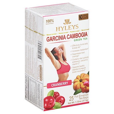 slide 1 of 1, Hyleys Garcinia Cambogia Cranberry Green Tea Bags, 25 ct