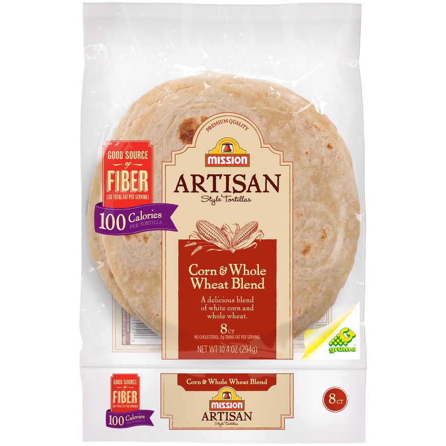 slide 1 of 5, Mission Artisan Corn And Whole Wheat Blend Tortillas, 8 ct