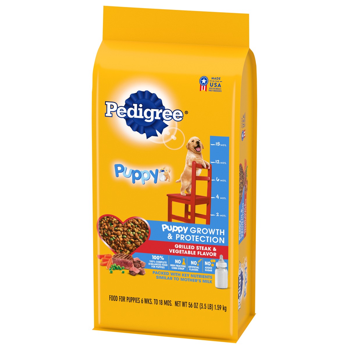 slide 9 of 9, Pedigree 6 Wks. to 18 Mos. Puppy Grilled Steak & Vegetable Flavor Food for Puppies 56 oz, 1 ct