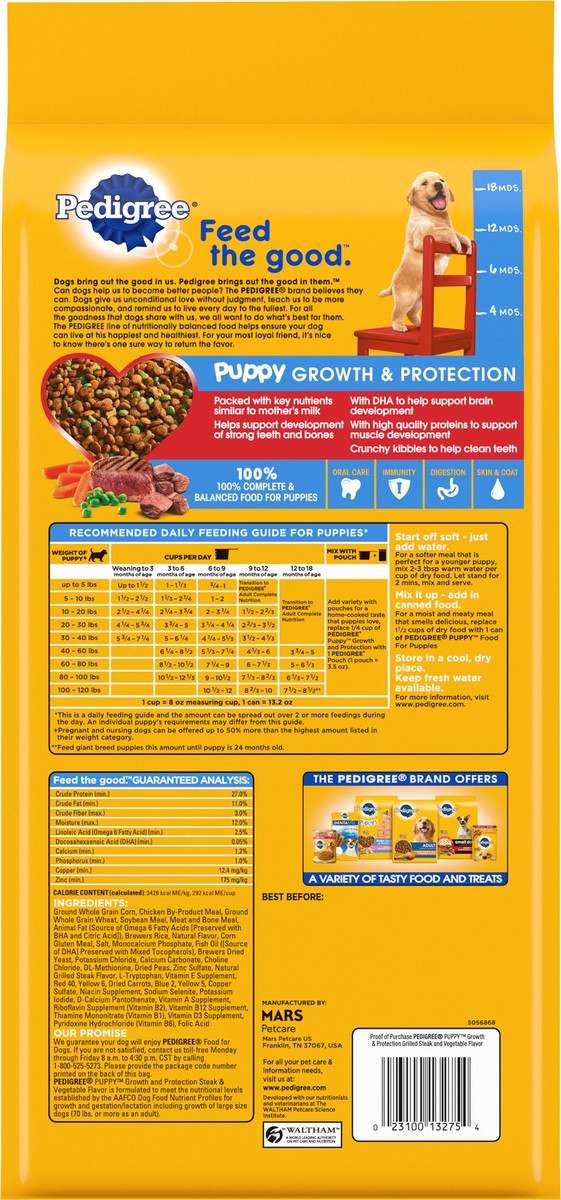 slide 5 of 9, Pedigree 6 Wks. to 18 Mos. Puppy Grilled Steak & Vegetable Flavor Food for Puppies 56 oz, 1 ct