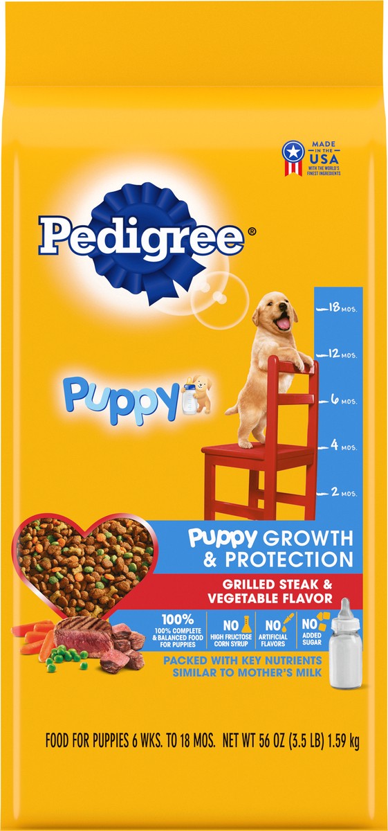 slide 3 of 9, Pedigree 6 Wks. to 18 Mos. Puppy Grilled Steak & Vegetable Flavor Food for Puppies 56 oz, 1 ct