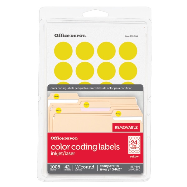 slide 1 of 2, Office Depot Brand Removable Round Color-Coding Labels, Od98788, 3/4'' Diameter, Yellow, Pack Of 1,008, 1 ct