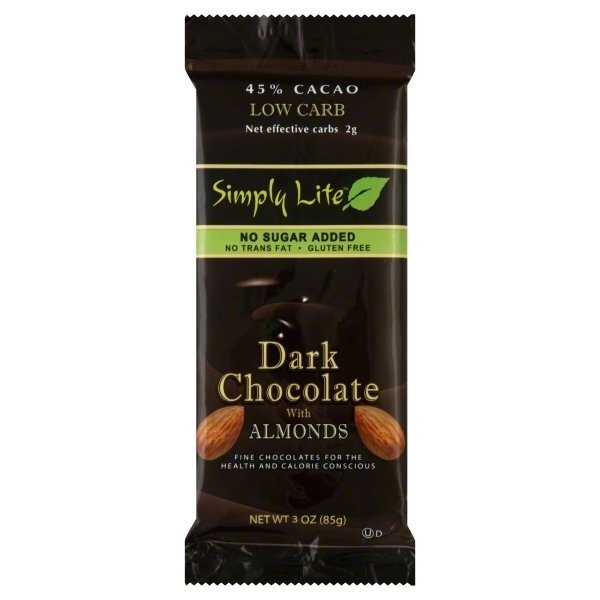 slide 1 of 1, Simply Lite Sugar-Free Dark Chocolate with Almond Bar, 3 oz