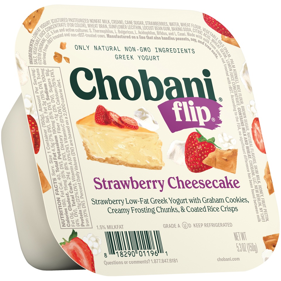 slide 2 of 8, Chobani Flip Strawberry Cheesecake Low-Fat Greek Yogurt, 5.3 oz
