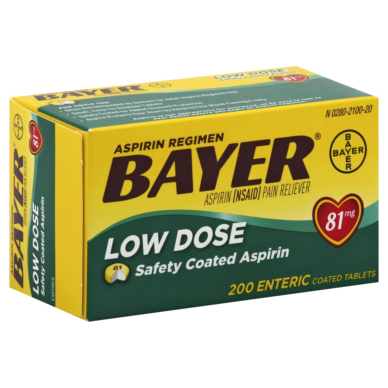 Bayer 81 Mg Pain Reliever Low Dose Safety Coated Aspirin Tablets 200 ct