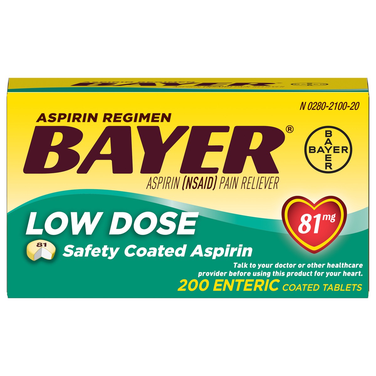 slide 1 of 1, Bayer 81 Mg Pain Reliever Low Dose Safety Coated Aspirin Tablets, 200 ct