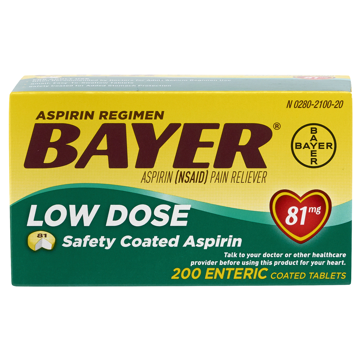 slide 1 of 2, Bayer 81 Mg Pain Reliever Low Dose Safety Coated Aspirin Tablets, 200 ct