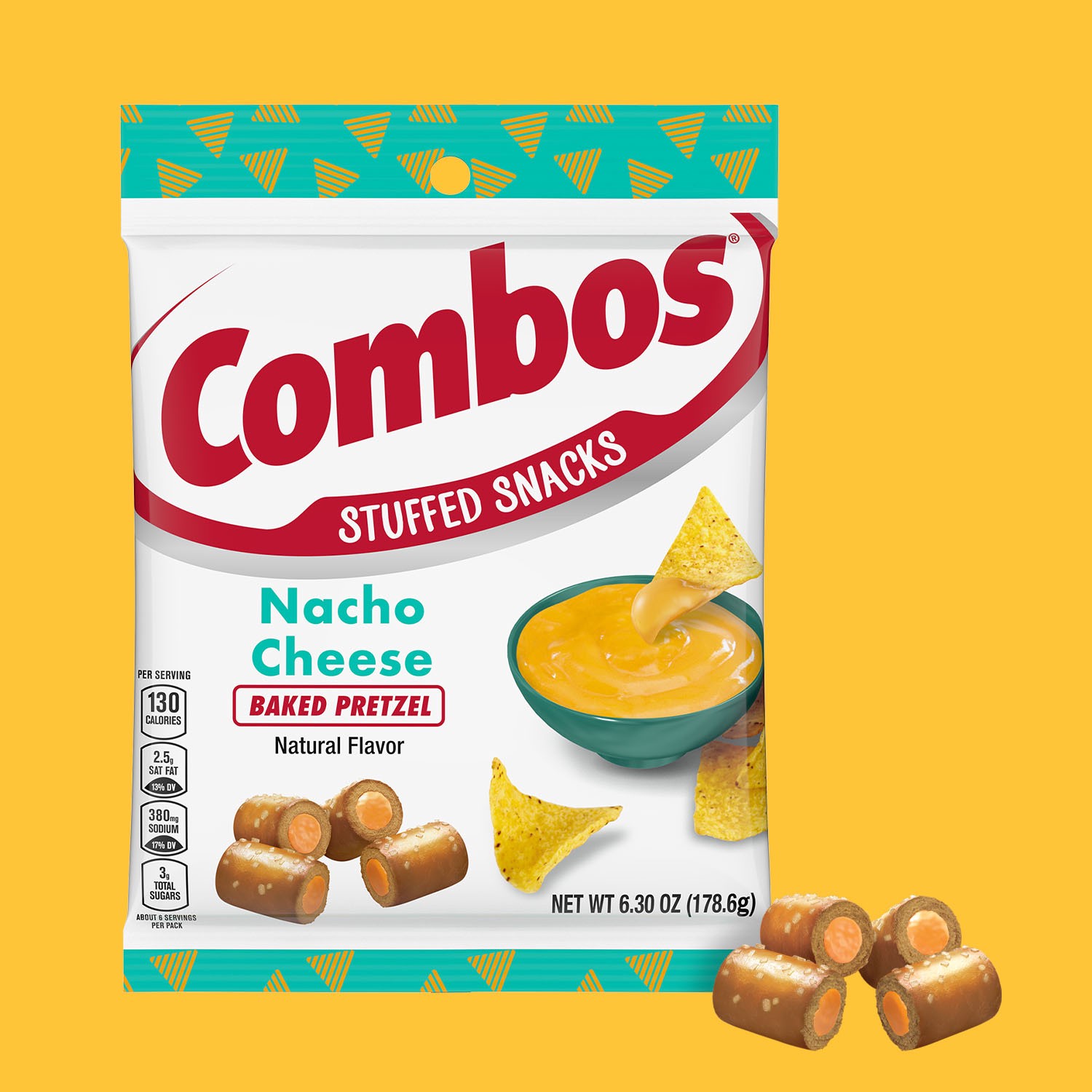 slide 4 of 5, COMBOS Stuffed Snacks Nacho Cheese Baked Pretzel Snacks - 6.3 oz Bag, 6.3 oz