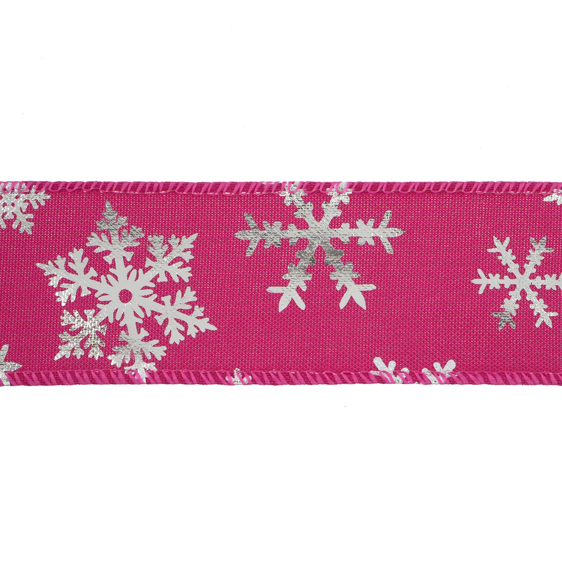 slide 3 of 3, 1.5" X 30ft. Hot Pink & Silver Snowflakes Wired Ribbon By Celebrate It, 1.5 in x 30 ft