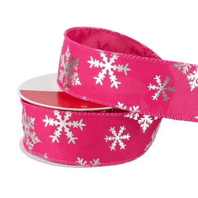 slide 1 of 3, 1.5" X 30ft. Hot Pink & Silver Snowflakes Wired Ribbon By Celebrate It, 1.5 in x 30 ft