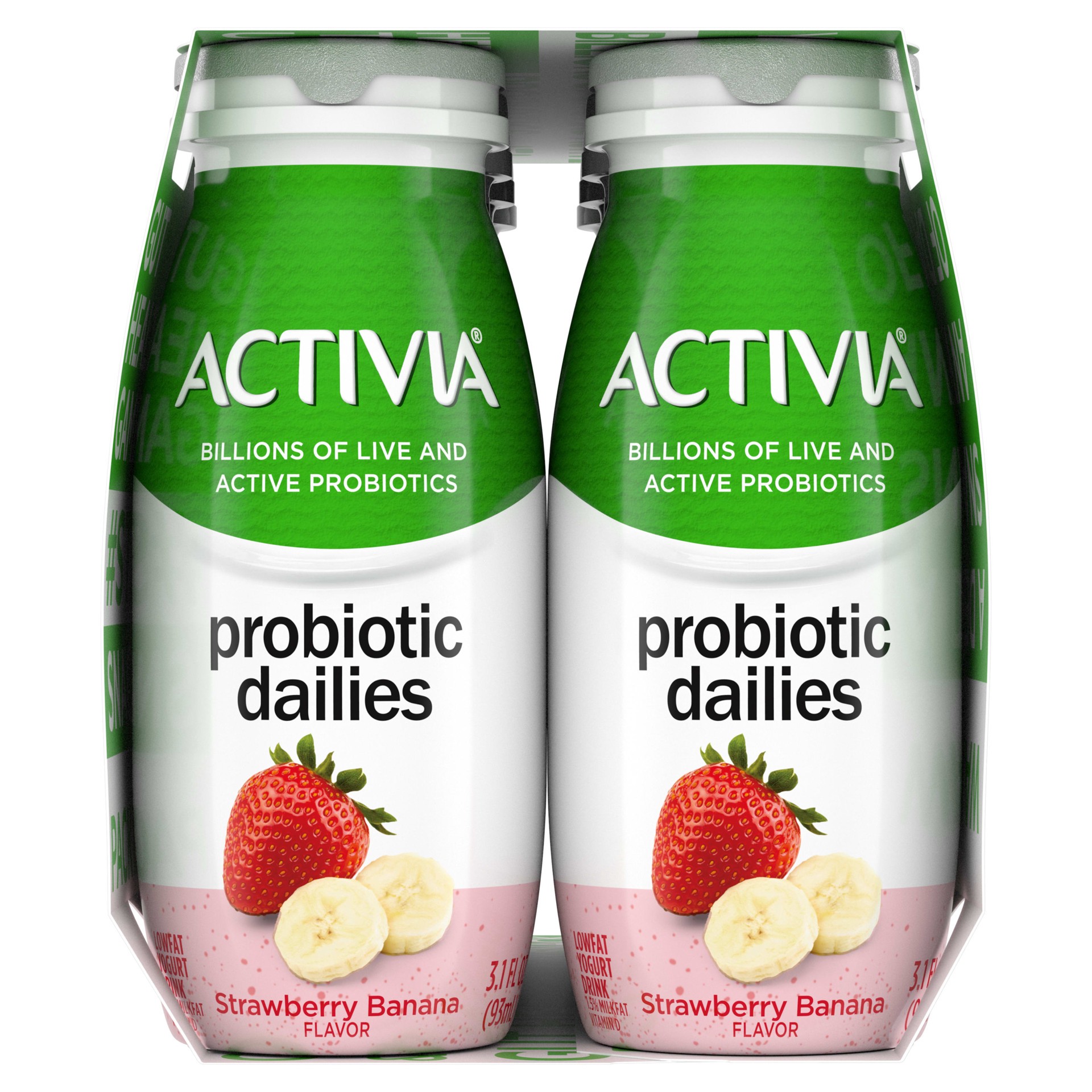 slide 3 of 5, Activia Probiotic Dailies Strawberry Banana Lowfat Yogurt Drinks, Delicious Daily Probiotic Yogurt Drinks to Help Support Gut Health, 8 Ct, 3.1 FL OZ, 8 ct; 3.10 fl oz