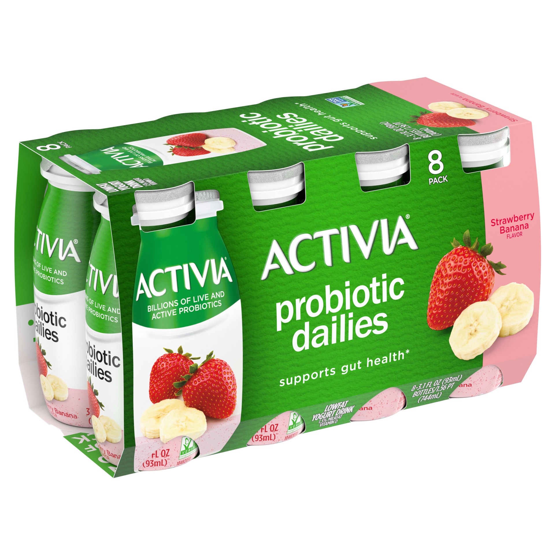 slide 4 of 5, Activia Probiotic Dailies Strawberry Banana Lowfat Yogurt Drinks, Delicious Daily Probiotic Yogurt Drinks to Help Support Gut Health, 8 Ct, 3.1 FL OZ, 8 ct; 3.10 fl oz