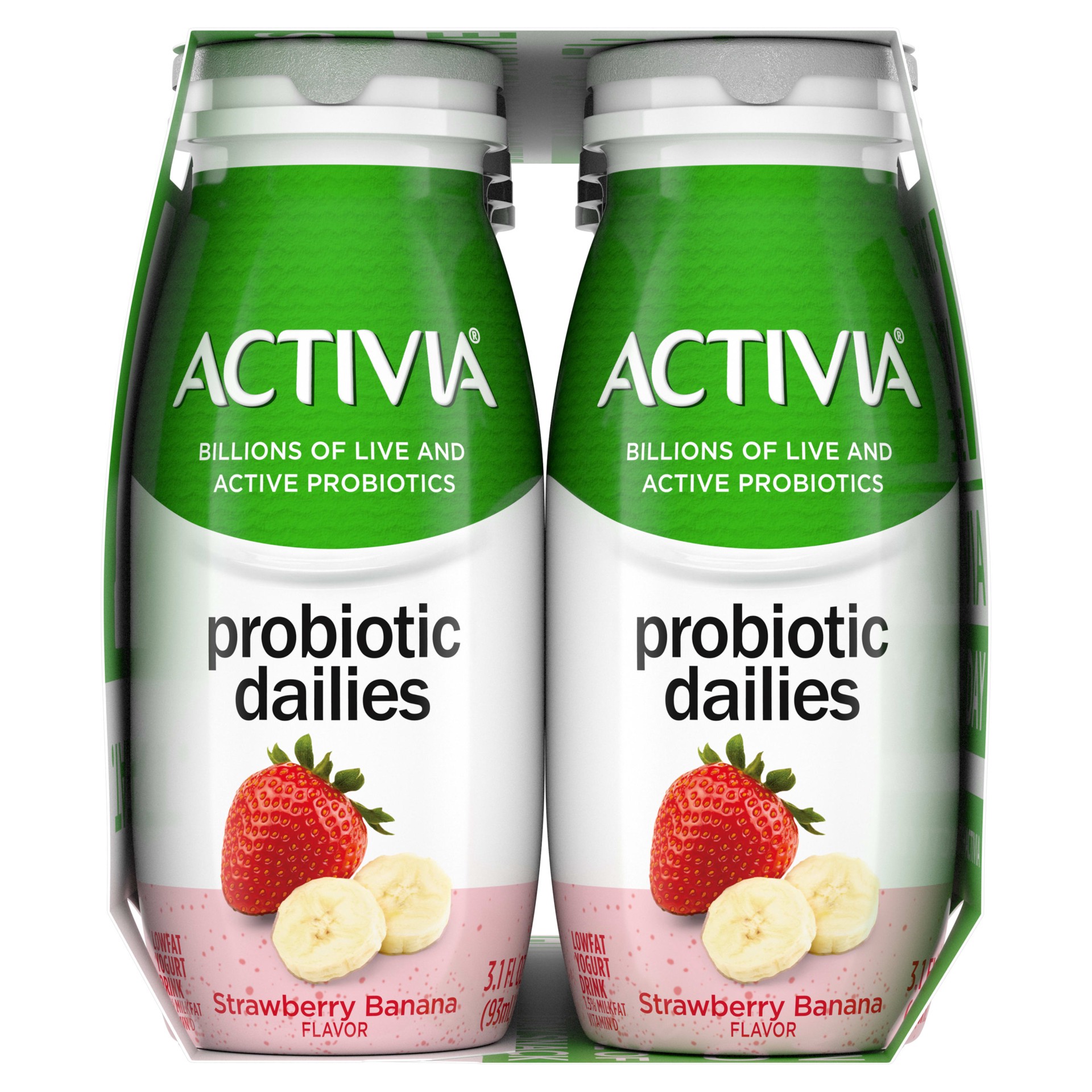 slide 2 of 5, Activia Probiotic Dailies Strawberry Banana Lowfat Yogurt Drinks, Delicious Daily Probiotic Yogurt Drinks to Help Support Gut Health, 8 Ct, 3.1 FL OZ, 8 ct; 3.10 fl oz