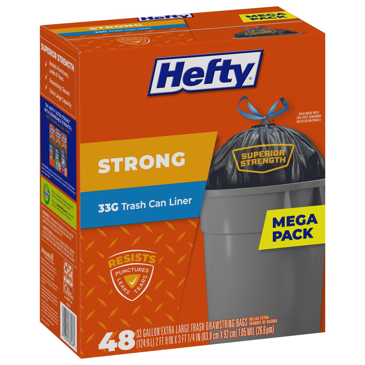 slide 5 of 9, Hefty Strong Mega Pack 33 Gallon Extra Large Drawstring Trash Bags Mega pack. 48 ea, 48 ct