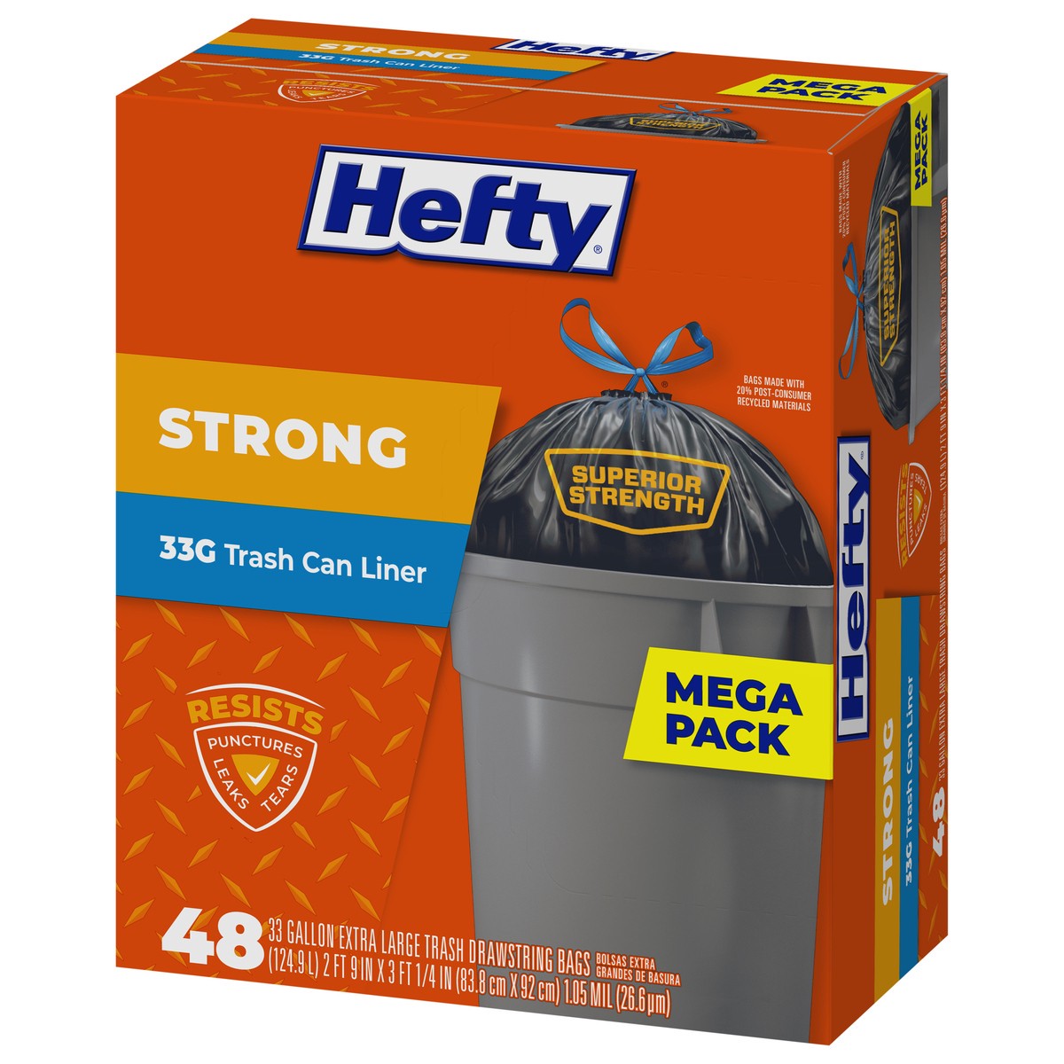 slide 4 of 9, Hefty Strong Mega Pack 33 Gallon Extra Large Drawstring Trash Bags Mega pack. 48 ea, 48 ct