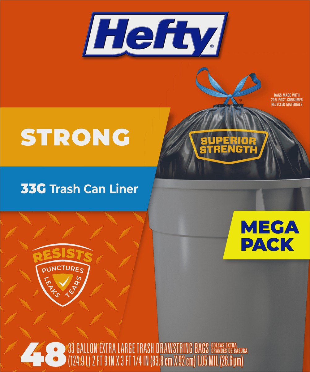 slide 3 of 9, Hefty Strong Mega Pack 33 Gallon Extra Large Drawstring Trash Bags Mega pack. 48 ea, 48 ct