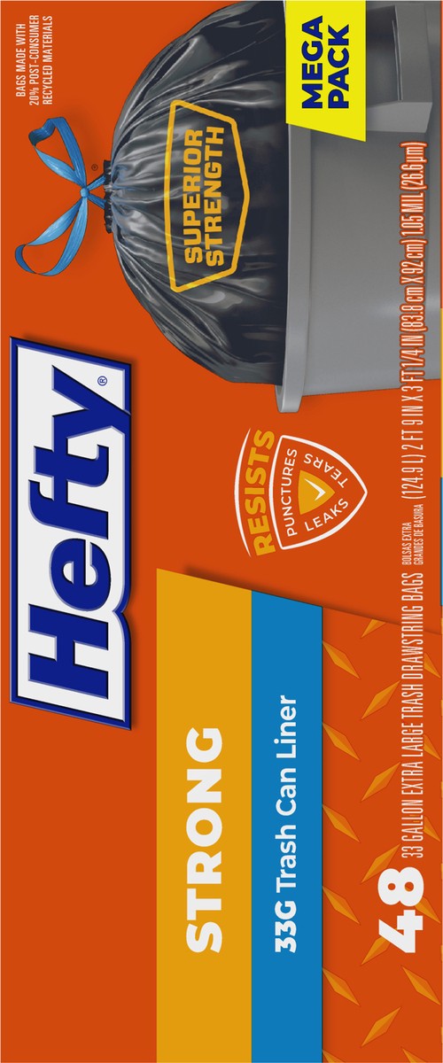 slide 8 of 9, Hefty Strong Mega Pack 33 Gallon Extra Large Drawstring Trash Bags Mega pack. 48 ea, 48 ct