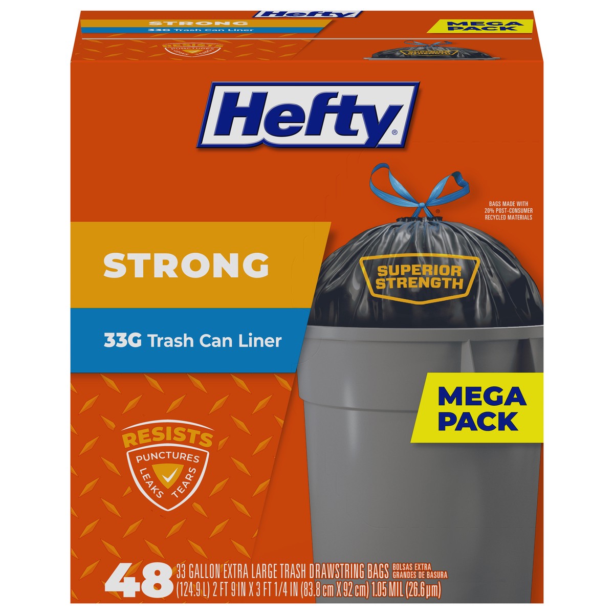 slide 1 of 9, Hefty Strong Mega Pack 33 Gallon Extra Large Drawstring Trash Bags Mega pack. 48 ea, 48 ct