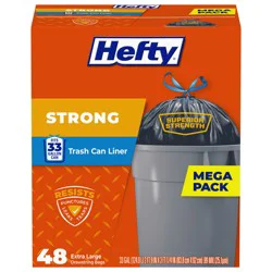 Hefty Strong Mega Pack 33 Gallon Extra Large Drawstring Trash Bags Mega pack. 48 ea