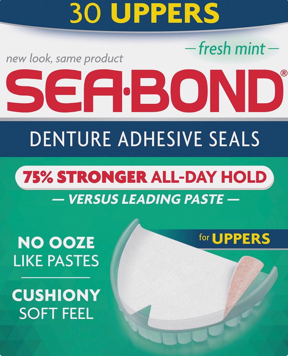 slide 2 of 8, Sea-Bond Uppers Fresh Mint Denture Adhesive Seals 30.0 ea, 30 ct
