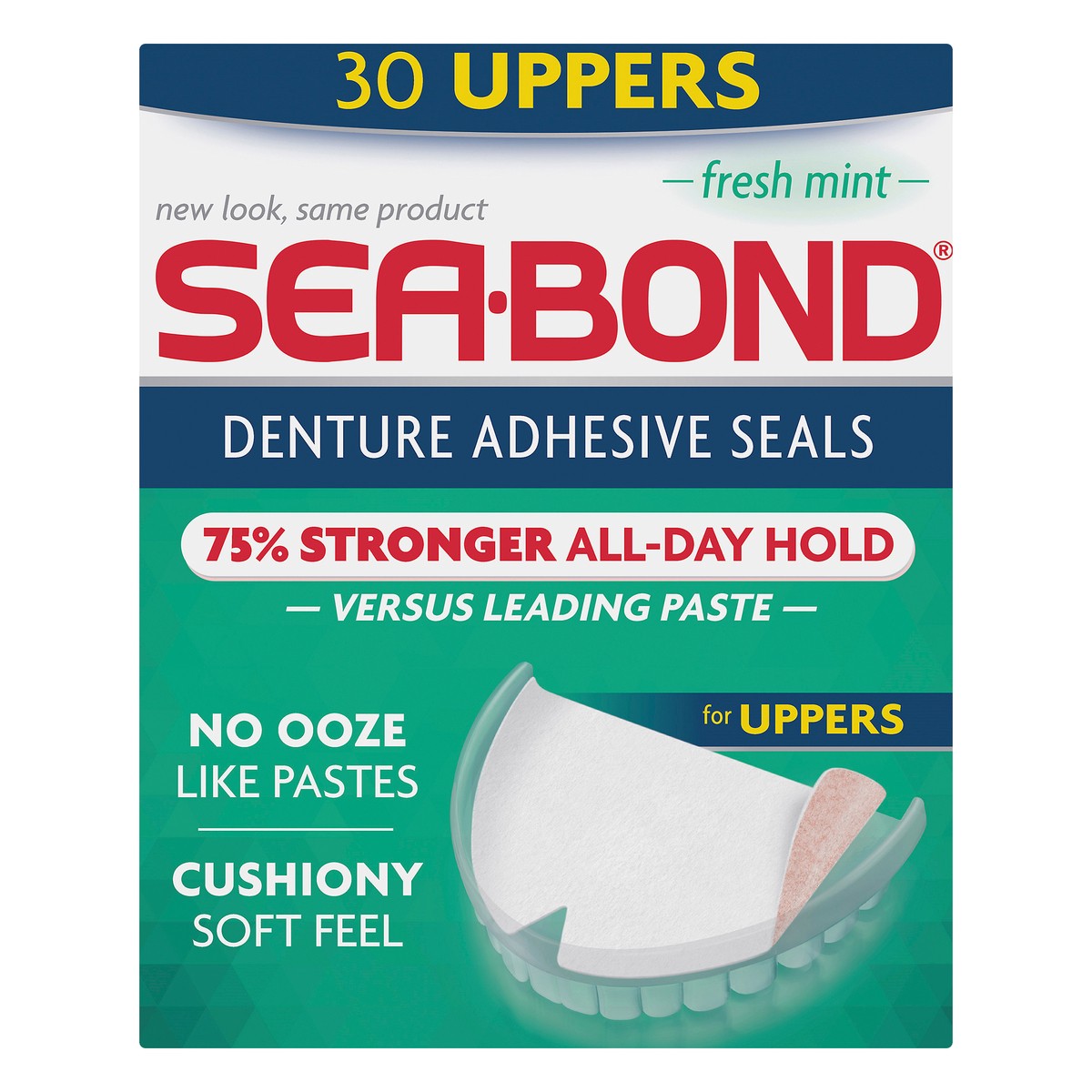 slide 1 of 8, Sea-Bond Uppers Fresh Mint Denture Adhesive Seals 30.0 ea, 30 ct