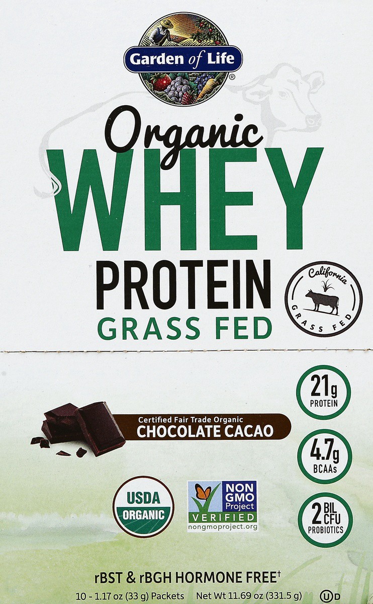 slide 4 of 4, Garden of Life Whey Protein Chocolate Cacao Packets, 10 ct; 1.17 oz 