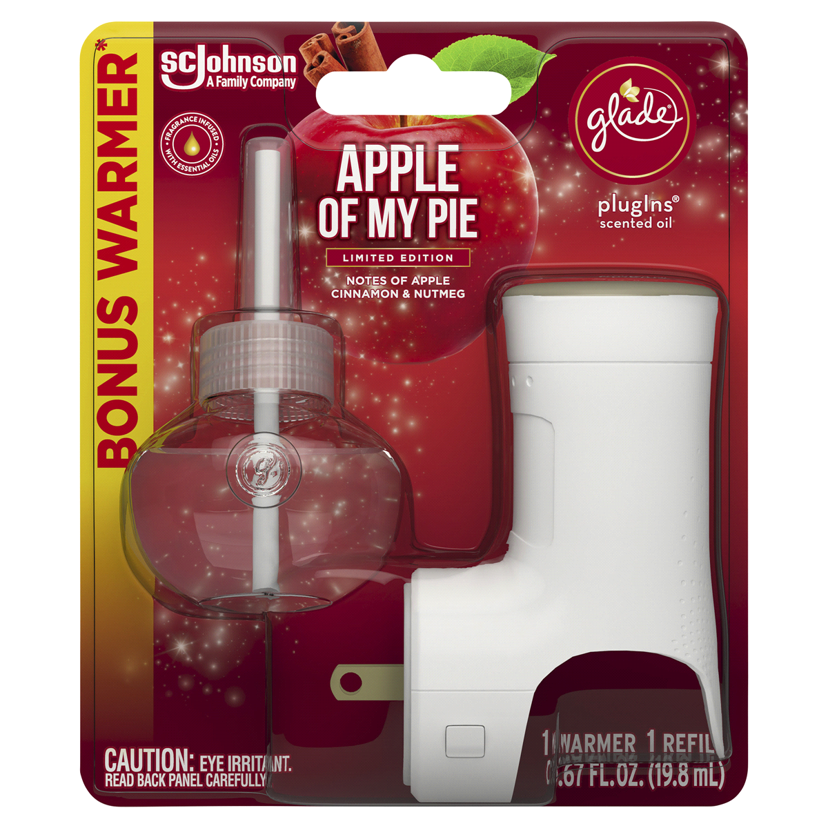 slide 1 of 1, Glade Plug In Air Freshener Starter Kit Holder + Refill Electric Scented Oil Apple Of My Pie, 2 ct