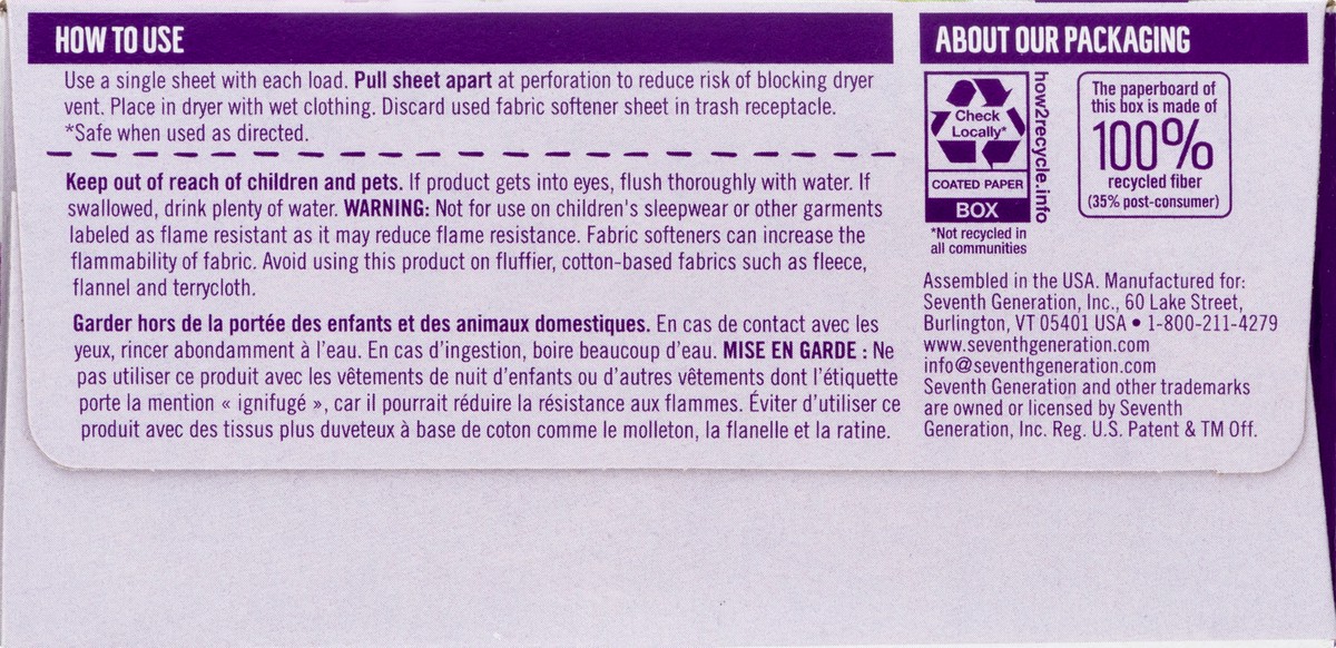 slide 5 of 10, Seventh Generation Fabric Softener Sheets Fresh Lavender Scent - 80ct, 1 ct