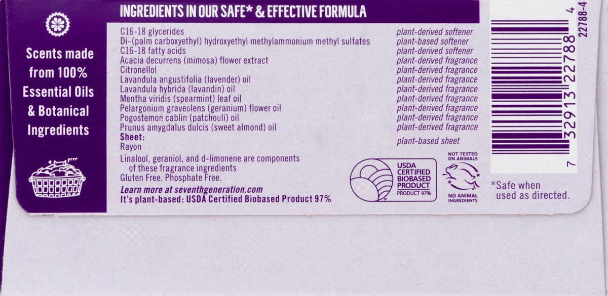 slide 7 of 10, Seventh Generation Fabric Softener Sheets Fresh Lavender Scent - 80ct, 1 ct