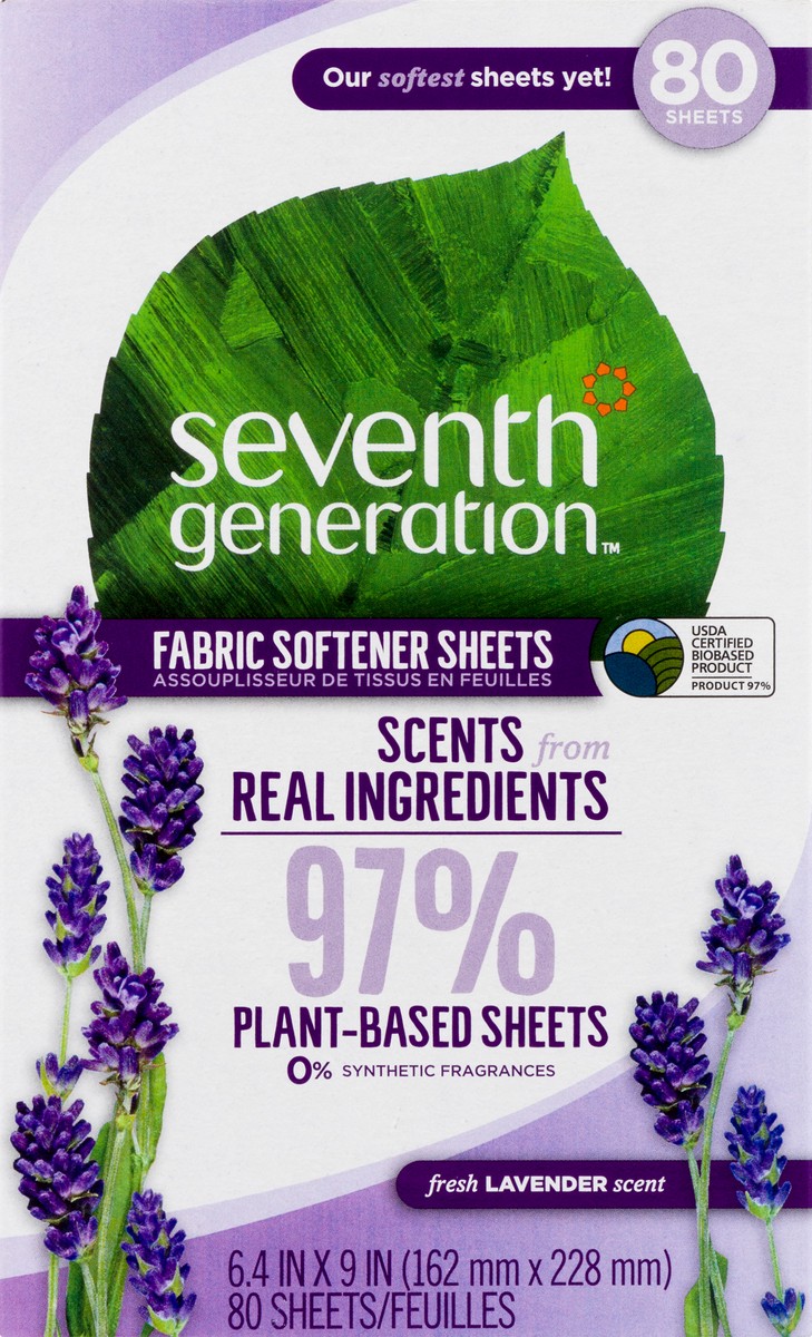 slide 8 of 10, Seventh Generation Fabric Softener Sheets Fresh Lavender Scent - 80ct, 1 ct