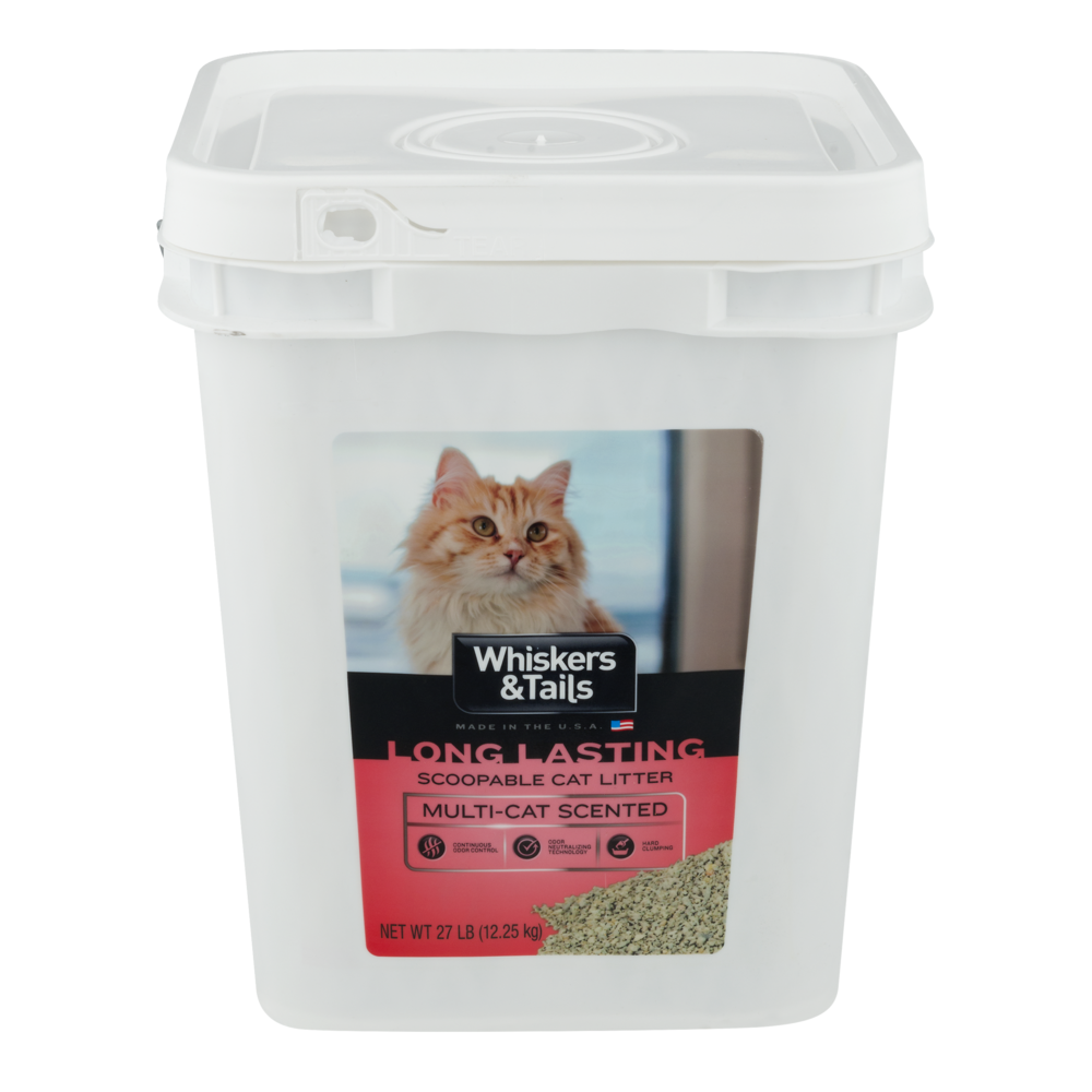 slide 1 of 1, Whiskers & Tails Scoopable Cat Litter Long Lasting Multi-Cat Scented, 27 lb