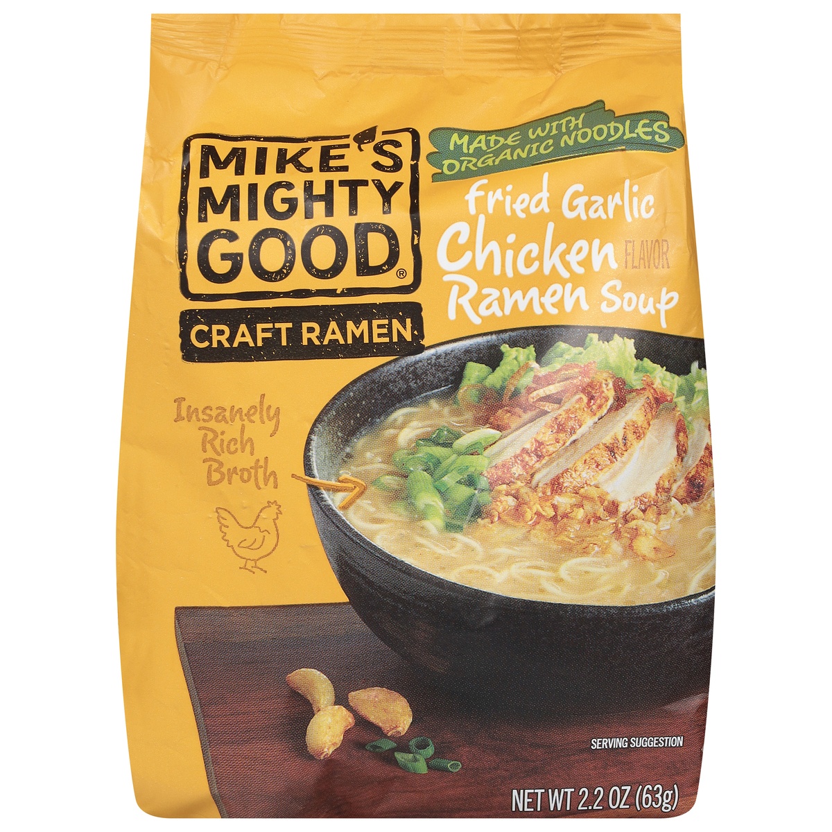 slide 1 of 1, Mike's Mighty Good Fried Garlic Chicken Flavor Ramen Soup 2.2 oz, 2.2 oz