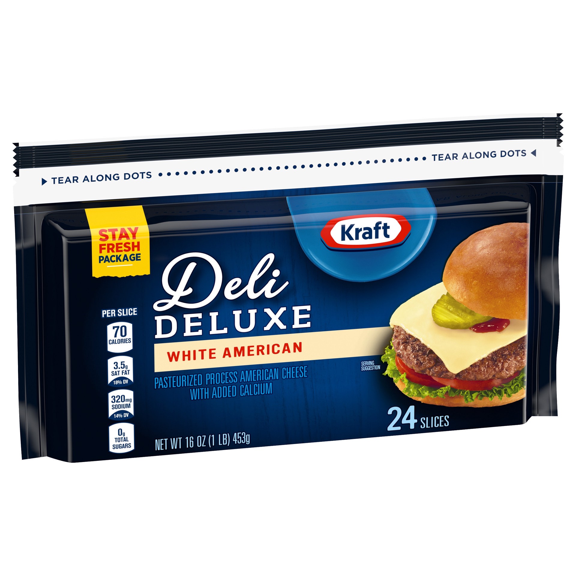 slide 3 of 5, Kraft Deli Deluxe White American Cheese Slices, 24 ct Bag, 24 ct