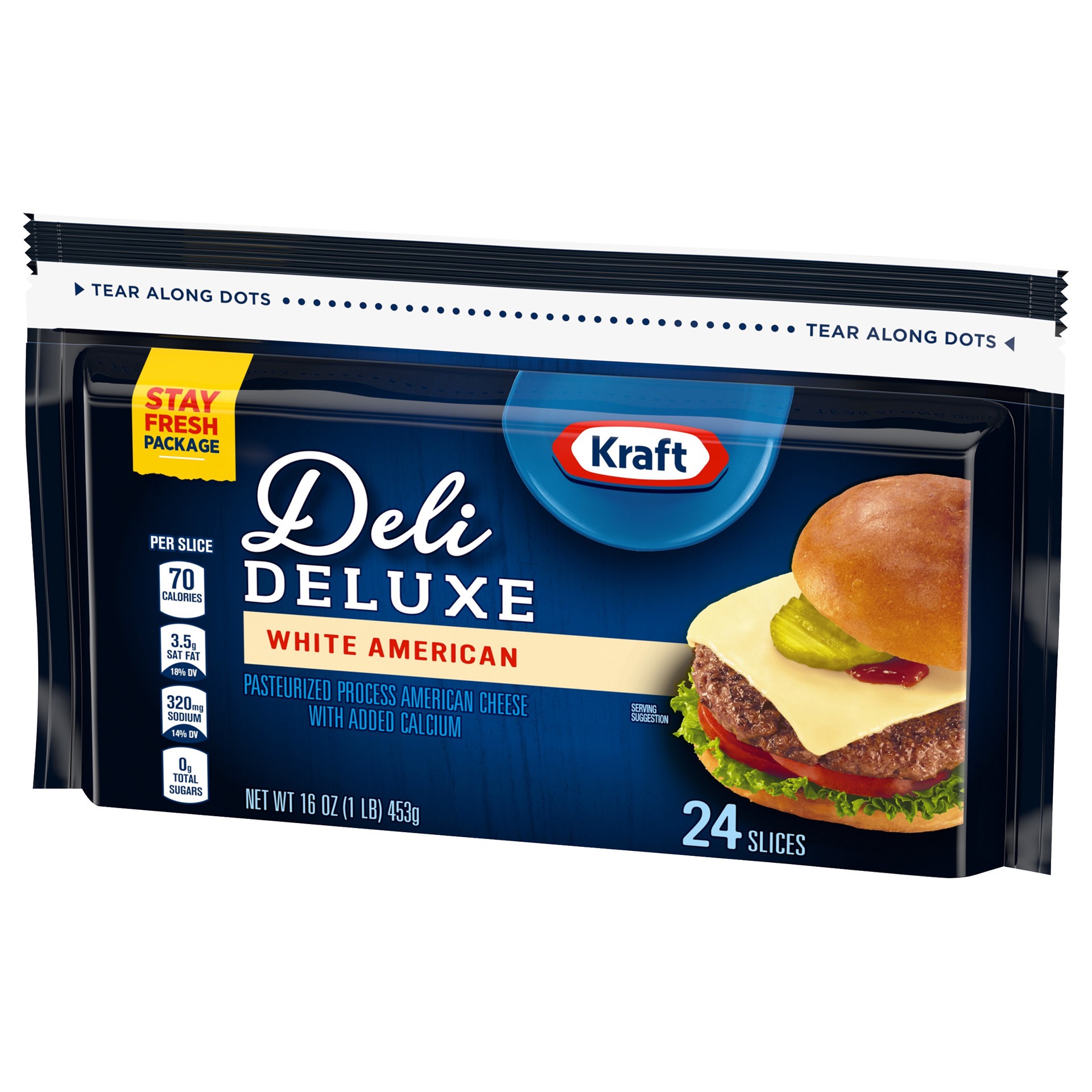 slide 5 of 5, Kraft Deli Deluxe White American Cheese Slices, 24 ct Bag, 24 ct