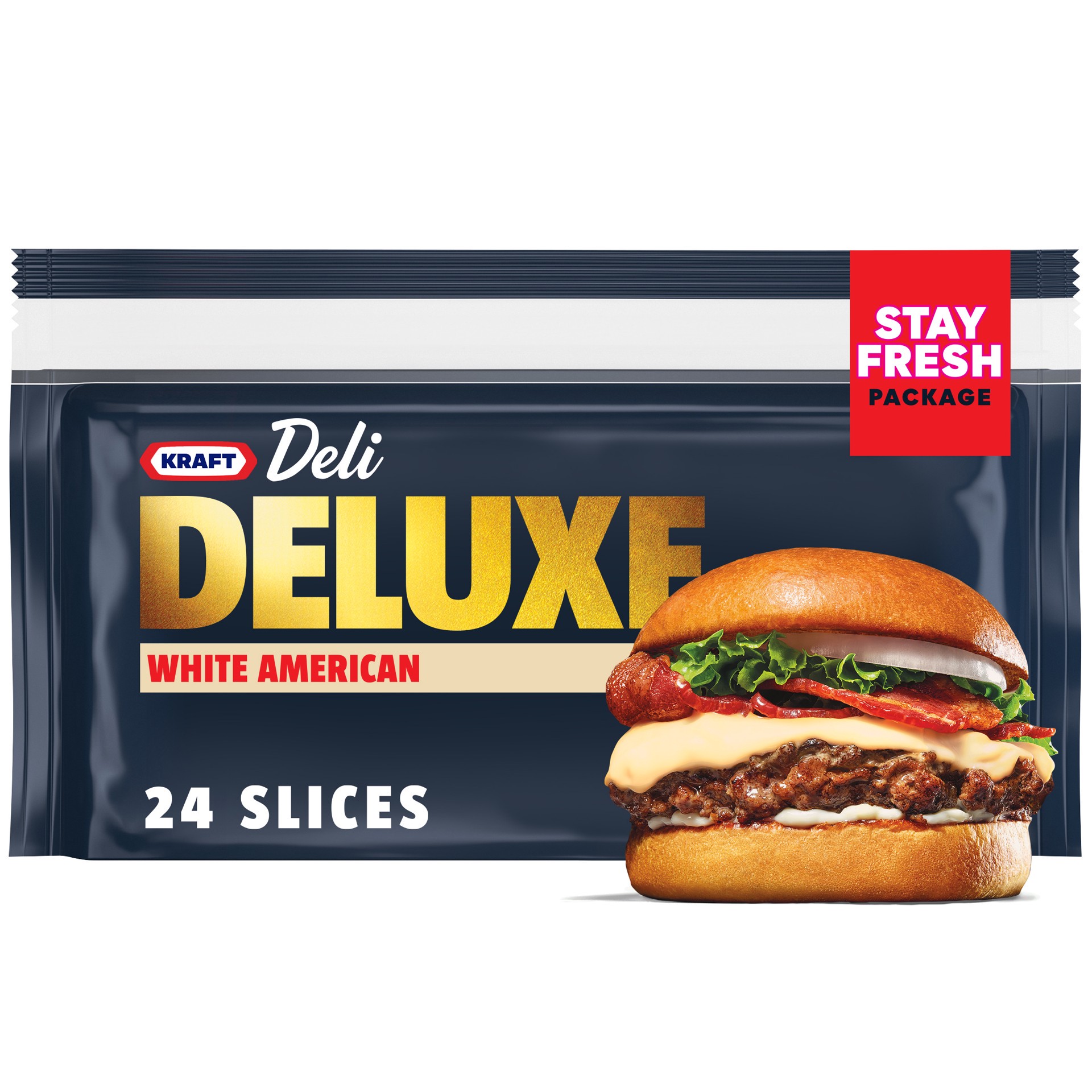 slide 1 of 5, Kraft Deli Deluxe White American Cheese Slices, 24 ct Bag, 24 ct