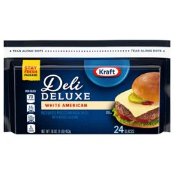 Kraft Deli Deluxe White American Cheese Slices, 16 oz Pack, 24 Slices