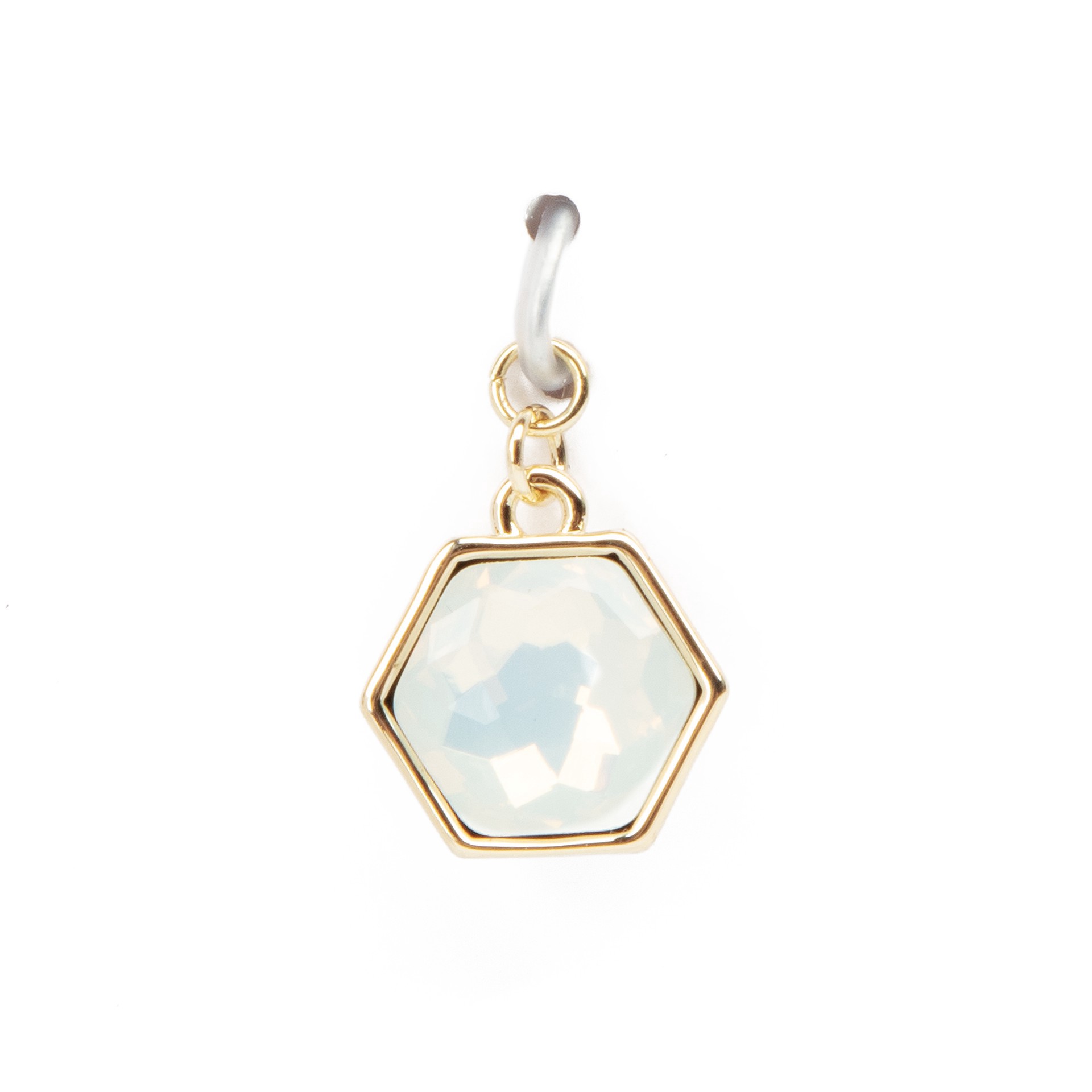 slide 3 of 5, 14k Gold Plated White Opal Austrian Crystal Hexagon Charm By Bead Landing, 6mm x 8mm