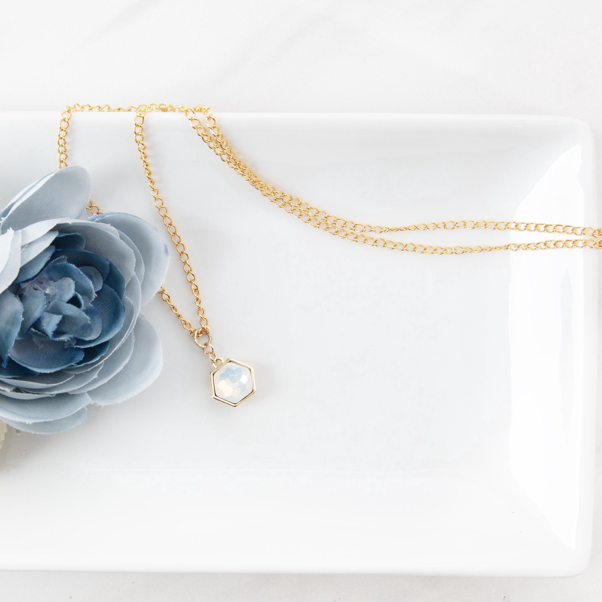 slide 4 of 5, 14k Gold Plated White Opal Austrian Crystal Hexagon Charm By Bead Landing, 6mm x 8mm