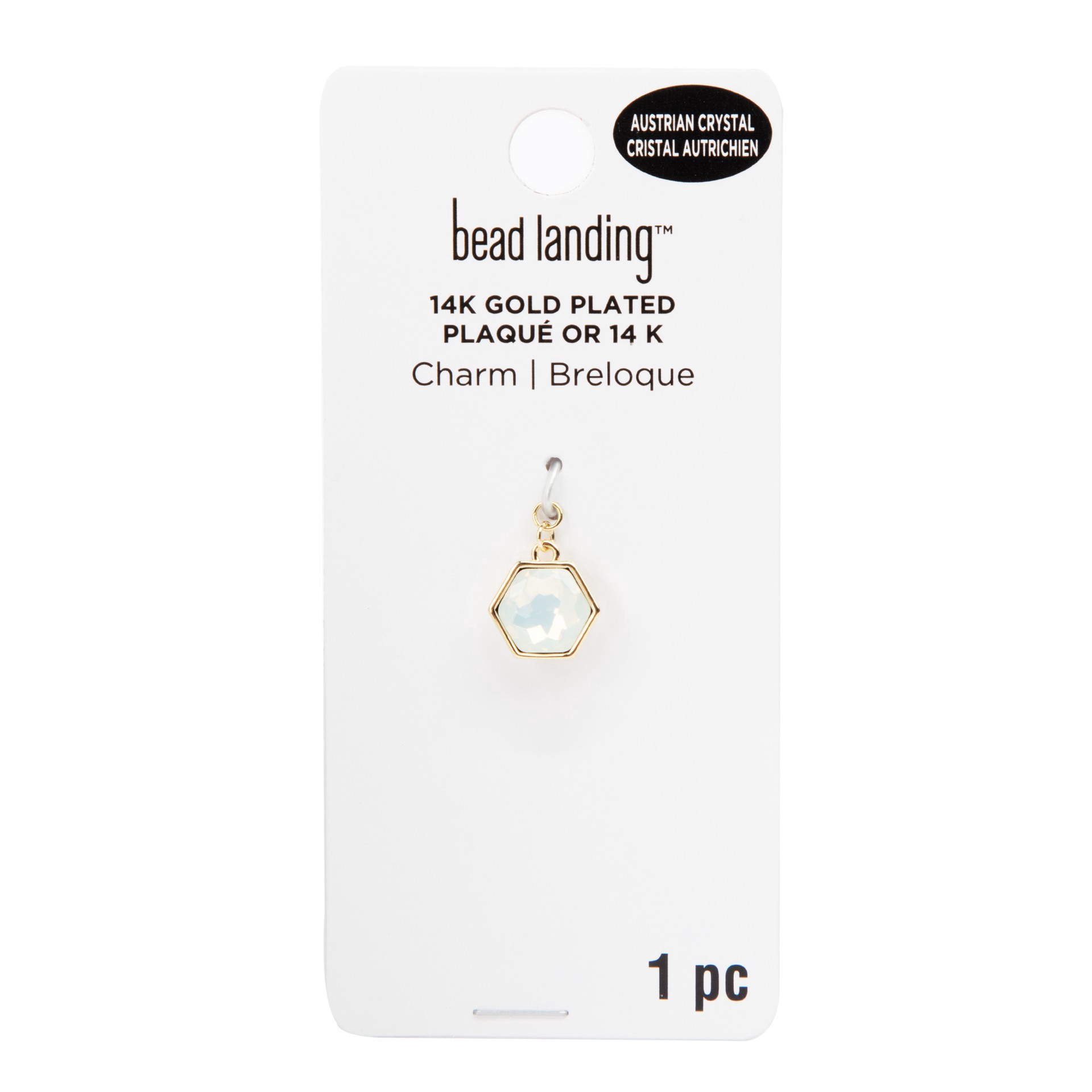 slide 2 of 5, 14k Gold Plated White Opal Austrian Crystal Hexagon Charm By Bead Landing, 6mm x 8mm