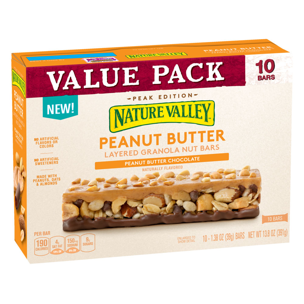 slide 1 of 1, Nature Valley Peanut Butter Chocolate Layered Granola Nut Bars, 10 ct; 1.38 oz